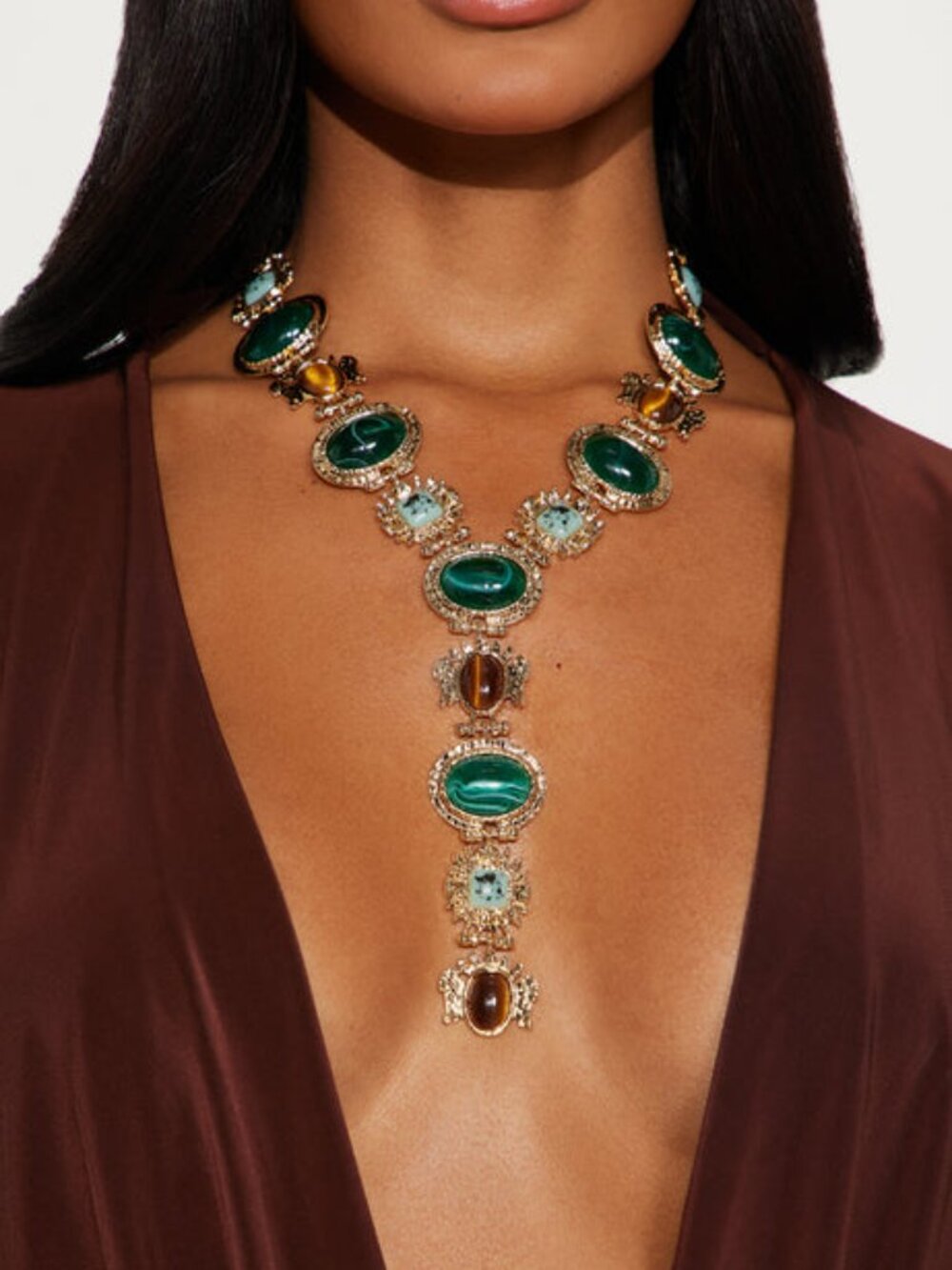 Back To Nature Multi-Stone Lariat Style Y Statement Necklace NEW